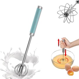 Stainless Steel Semi-Automatic Whisk Egg Whisk Hand Push Rotary Whisk Blender Semi Auto Egg Beater Hand Push Mixer Stirrer Egg Scrambler for Blending, Whisking, Frothing, Beating & Stirring, 10 Inch