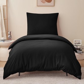 RUIKASI Bed Linen 140 x 200 cm 2-Piece Black - Duvet Cover 140 x 200 cm Set with Pillowcase, Bed Linen Sets 140 x 200 cm Microfibre with Zip Soft and Non-Iron
