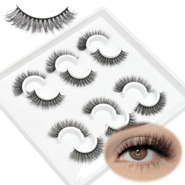 Miss Kiss 6 Pairs Lashes Cat Eye Natural Look Lash Soft Fluffy Faux Mink Eyelashes Wispy Manga Russian C Curl Eye Lash 3D False Lashes Strip 14 MM
