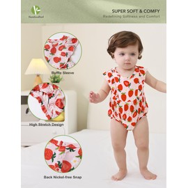 BambooBud Baby Girls Short Sleeve Bodysuits Cute Infant Snap Outfits Viscose from Bamboo Toddlers Bodysuit, Pink Strawberry, 18-24Months