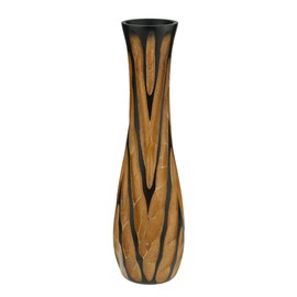 AeraVida Beautifully Hand Carved Etched Dark Brown Mango Tree Wood Vase