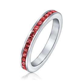 Cubic Zirconia Red Stackable CZ Channel Set Eternity Band Ring Simulated Ruby For Women For Teen .925 Sterling Silver
