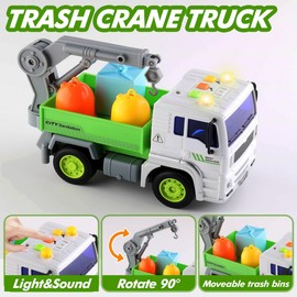 DOWELLIN 5 Pack Garbage Truck Toys Sets for Kids -Friction Powered Garbage Truck, Trash Trucks, Sanitation Helicopter, 2 Workers, Light&Sound Cars Set Gifts for Toddler Boys Girls 3-9 Year Old