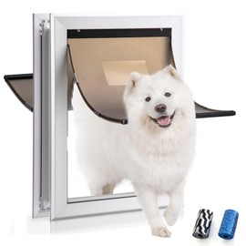 Dog Door, Pet Door, Inner Frame for Large Dog and Pets, Easy to Install, 2-Way Locks, Durable Frame Doggy Door for Door, Screen & Wall, White Doggie Door (Medium, Aluminum-Silver)