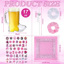 Qinyoung 82 Pcs Cowgirl Party Favors 17 oz Plastic Cowboy Boot Cups with Stickers Disco Cowgirl Straws Paisley Bandanas Hair Scrunchies for Rodeo Western Birthday Bachelorette Party Decoration