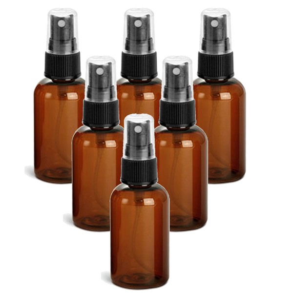 Grand Parfums Empty Amber PET Plastic Mist Spray Bottles, 2 Oz 60ml for Hand Cleaning Atomizers for your favorite Perfume Based Cleaner perfume CLEANSER cologne, purse travel. Black Sprayer Cap