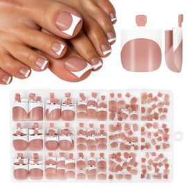 Kiiwah 150pcs French Tip Toe Nails, 15 Sizes Short Sharp Square Toe Nails False, Artificial Stick on Toenails, Full Cover Fake Toenails, Press on Toes Nails French Tip for Women
