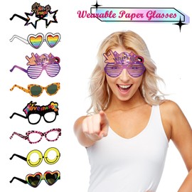 Qpout 46 PCS 90s Photo Booth Props, 90’s Theme Party Decorations 1990s Paper Eyeglasses Party Photo Booth Props 90s Theme Party Favors Hip Hop Party Decorations Selfie Props