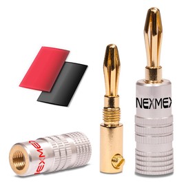 NEXMEX Banana Plugs with Heat Shrink Tubing - 2 Pieces Plugs as a Set - Connectors 24K Gold-Plated for Speaker Cable - for Hi-Fi Receiver Amplifier