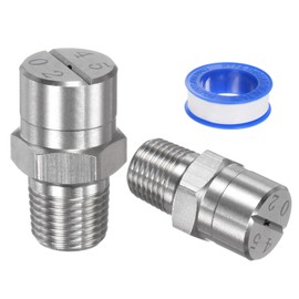 M METERXITY 2-Pack Flat Fan Spray Tip, 45 Degree 1/8BSPT Male Stainless Steel Pressure Washer Nozzles Cleaner Nozzle Replacement W Sealing Tape for Water Guns (0.91mm Orifice)