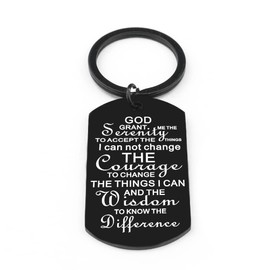 Ibiwe Serenity Prayer Keychain Womens Mens Stocking Stuffers for Women Men Adults Stockings Stuffer Religious Jewelry God Grant Me The Serenity Prayer Quote Dog Tag Keyring Christian Gift (Black)