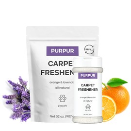 PURPUR Carpet Freshener & Deodorizer Powder | Pet Fresh Odor Eliminator for Carpets, Rugs, and Upholstery | Safe for Pets & Kids | Natural Lavender & Orange Scent | Bundle