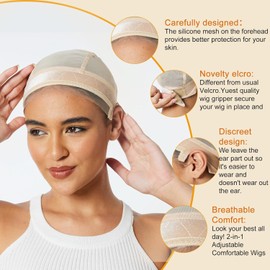 Monicass Lace Silicone Wig Grip Cap for Women - Adjustable Grip Band, Glueless Cap for Lace & Single Top Wigs (Beige, S)