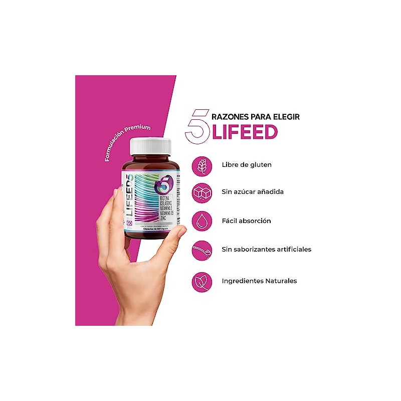 Lifeed Biotina Colágeno Hidrolizado Zinc Vitaminas Multivitamínico Gluten Cuidado Cabello