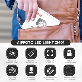 Aiffoto LED Camera Video Light Kit, 800mAh Mini Cube Lights Portable Photography Conference Fill Lighting, with Cold Shoe Mount Clamp Mount and Diffuser (white)