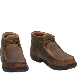 Justin Cappie 4" Work Shoes for Men - Square Toe Full-Grain Leather Moc Toe Work Shoe with Oil- and Slip-Resistant Rubber Outsole, ASTM Rated, Dark Brown - 8 M