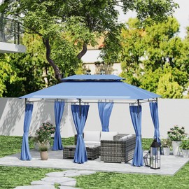 Outsunny 10' x 13' Patio Gazebo, Double Roof Outdoor Gazebo Canopy Shelter with Curtains, Solid Metal Frame for Garden, Lawn, Backyard and Deck, Dark Blue