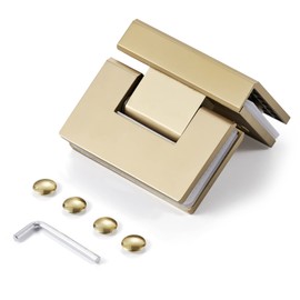 Frameless Glass Shower Door Hinge Bathroom Glass Bracket, 5mm Solid 304 Stainless Steel, Seamless Casting, Suitable for 8-12mm Glass, Gold, 90 Degree Glass to Glass Mounting (Pack of 1)