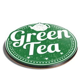 1 x Round Coaster - Green Tea Healthy Organic Tea Cup Cork Backed MDF Glossy Tea Coffee Accessory #5171