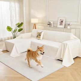 KaviKon Sectional Couch Covers 2-Piece for L Shape Sofa Cream Large
