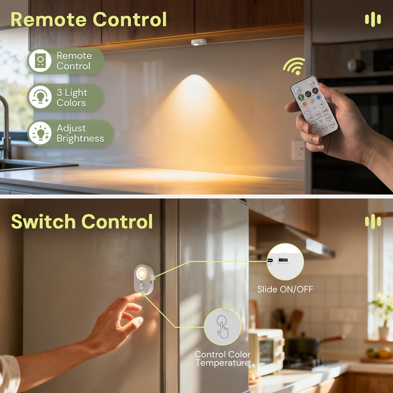 Motion Sensor Cabinet Lighting, Puck Lights with Remote, 6-Pack