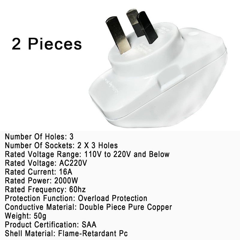 Multi Plug Outlet Extender 2 Pack - Double Outlet Adaptor,