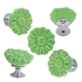 Tecrio 6PCS Vintage Floral Daisy Ceramic Dresser Drawer Knobs Elegant Cabinet Cupboard Door Hardware Pull Handles w/Screws Green