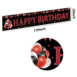 Red and Black Happy Birthday Banner Decorations, Large Red Black Happy Birthday Yard Banner Sign Party Supplies for Men Women, 16th 21st 30th 40th 50th 60th Birthday Background