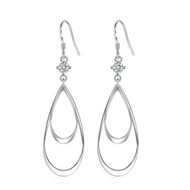 Dangle Earrings for Women Hollow water drop Double Linear Drop Statement Earrings Birthday Gifts for Women (Silver)
