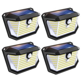FAXBOX Solar Lights Outdoor Motion Sensor, 178 LED 300LM Waterproof IP65, Wall Mounted Security Light with 3 Modes, 270° Wide AngleWide Angle, Solar Powered for Garden, Yard, Patio, Front Door(4Pack)