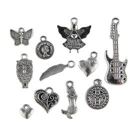 90PCS Wholesale Bulk Lots Jewelry Making Silver Charms Mixed Smooth Tibetan Silver Metal Charms Pendants DIY for Necklace Bracelet Jewelry Making and Crafting