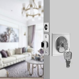 Eegoowa Pocket Door Lock, Pocket Door Lock with Key, Pocket Door Hardware, Sliding Pocket Door Lock, barn Door Lock, Sliding barn Door Lock, Square Pocket Door Lock (Silver, Key Type)