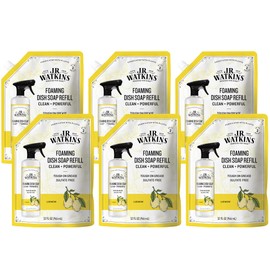 J.R. Watkins Foaming Dish Soap Refill Pouch, Crafted Clean & Cruelty Free, Lemon, 32 fl oz, 6 Pack