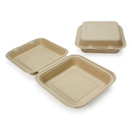 100% Compostable Disposable Food Containers with Lids [8”X8” 200 Pack] Eco-Friendly Take-Out TO-GO Containers, Heavy-Duty, Biodegradable, Unbleached by Earth's Natural Alternative