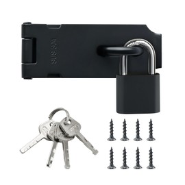 SAYAYO Shed Lock Hasp Door Lock with Padlock & 4 Keys, Black Gate Latch Hasp and Staple Door Clasp Heavy Duty, SUS304 Stainless Steel 4-Inch