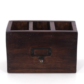 DESIGN DELIGHTS Wooden Pen Holder Box Vintage 19 Mahogany 19 x 12 x 10 cm (W x H x D) Pen Box with Metal Handle, Pen Holder, Desk Organiser in Shabby Style, Colour: 02 Light Brown