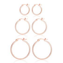 Hayoso 18K Gold Plated Hoop Earrings - 925 Sterling Silver Hoop Earrings Womens Hypoallergenic Hoops | Square Tube Hoop Earrings for Women 15mm/20mm/30mm/40mm (Z-Rose Gold-set)