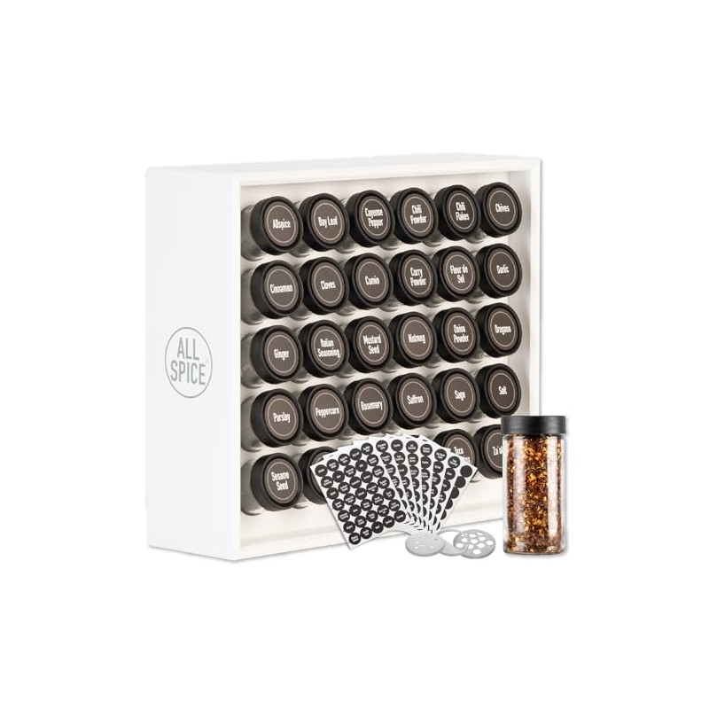 AllSpice Spice Rack Organizer, Wood, 525 Unique Labels, Countertop or
