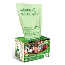UNNI Compostable Trash Bags, 13 Gallon / 49.2 Liter, 200 Count Value Pack, Extra Thick 0.9 Mil Tall Kitchen Food Scrap Bin Liners, Certified by BPI, CMA & OK compost HOME, Meets ASTM D6400 Standard