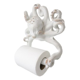 Ebros Gift Nautical Marine Deep Sea Ocean Octopus Cephalopod Tentacles in Distressed White Antique Finish Wall Toilet Paper Holder Bathroom Decoration Sculpture