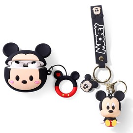 Cute Case for AirPods Pro 2nd/1st Generation (2023/2022/2019) with Doll and Anti-Lost Lanyard Keychain, Folaxshoo Silicone Case Protective Shockproof Covers with Kits for Women Men (MickeyFace)