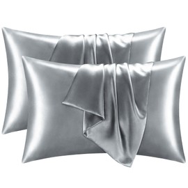 WGWJM 2 Piece Pillow Covers, Double Sided Silk Texture, Reduces Friction, Gentle on Skin and Hair, Odor Resistant, Dust Mite Resistant, Gentle on Sensitive Skin, Artificial Silk, Glossy Pillow Cover