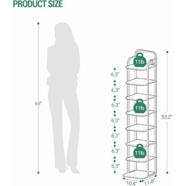 Hzuaneri 8 Tiers Vertical Shoe Rack, Narrow Shoe Tower, Tall Shoes Shelf with 2 Hooks, Adjustable Shelves, Corner Shoes Shelves for Small Spaces, Entryway, Living Room, Rustic Brown SR04301B