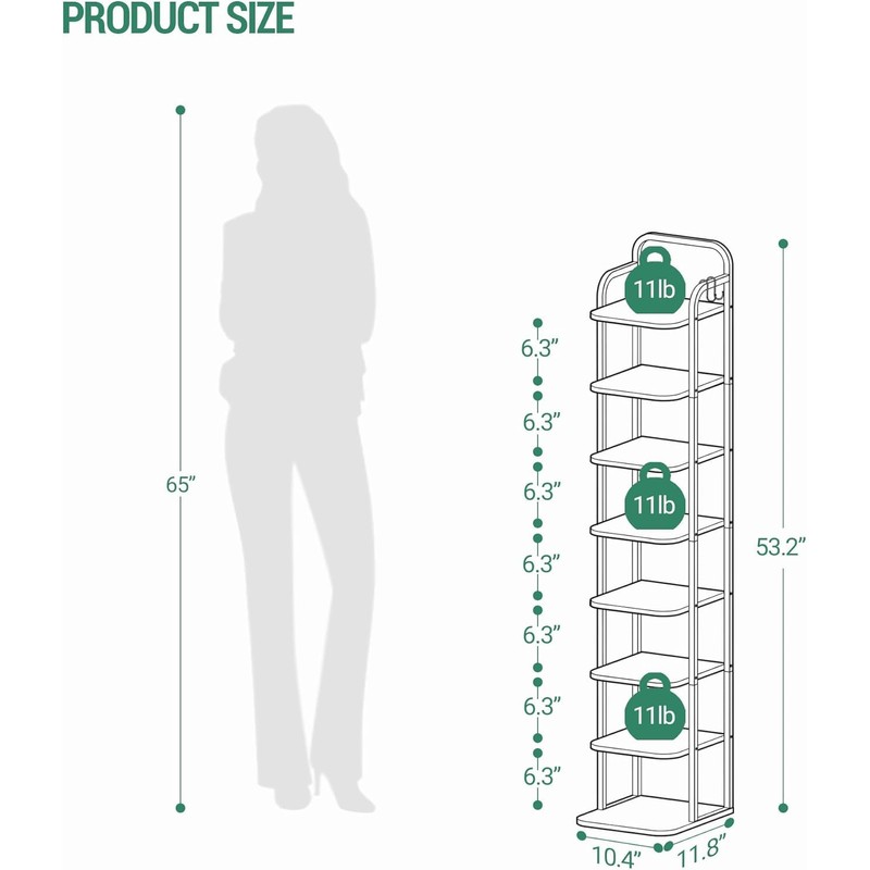 Hzuaneri 8 Tiers Vertical Shoe Rack, Narrow Shoe Tower, Tall