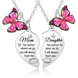 2PCs Mother Daughter Heart Matching Necklace Set Mothers Day Gifts for Mum Necklace from Daughter Necklaces Mum Daughter Gifts Long Distance Gifts for Mum Daughter Christmas Birthday Gifts