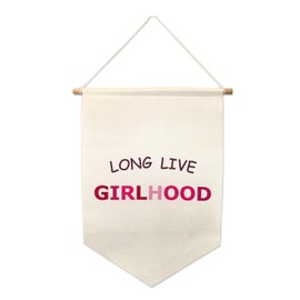 Girlhood Wall Hanging,Pennant Flag Banner - WoodenDowel - Unbound String, 17x13 IN, Decoration of teenagers' rooms, the Family girls' Room Wall Decor, Long Live Sisterhood Canvas Banner, Nursery Playroom Wall Decor for Girls, Bedroom Toddler Decorations