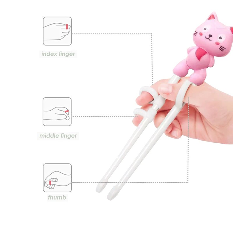2 Pairs Kids Chopsticks - Cute Animal Cartoon Design, Plastic