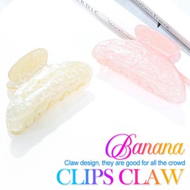 CAKURE Acrylic Claw Clips Pink Hair Clips Cute Hair Claw Barrettes Medium Nonslip Hair Claw Hair Accessories for Women and Girls (Pack of 2) (e-beige&pink)