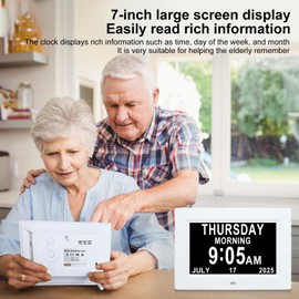 Golony Digital Alarm Clock for Seniors with Time,Date,and Month Display.Features 12 Alarm Settings and 3 Display Modes.Ideal for Seniors,Individuals with Memory Loss,or Dementia Patients.White.
