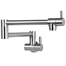 Lead-Free Solid Brass Single Hole Two Handle Brushed Nickel Wall Mount Pot Filler Faucet，Copper Faucets for Kitchen Sink & Stove Folding Stretchable with 360° Swivel Double Joint Swing Arm